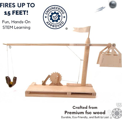 PATHFINDERS Leonardo da Vinci Trebuchet STEM Kit – Build Your Own Medieval Siege Engine – Educational Wooden Model for Kids Teens & Adults, DIY Engineering Project, Science Experiment Gift