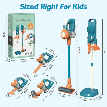 3-in-1 Kids Vacuum That Really Works – Working Toddler Vacuum Cleaner with Real Suction, Montessori Pretend Play Cleaning Toy Gift Set for Boys and Girls Ages 3+