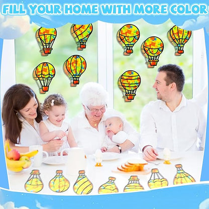 QOUBAI 32 Sets Air Balloons Suncatchers Craft Kit DIY Window Stained Glass Effect Hot Air Balloons VBS Paper Craft Home School Classroom Decoration Kid Birthday Gift Creative Art Project Activity Game