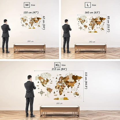 Wooden World Map 3D Art Large Wall Decor - Size (M & L & XL) Any Occasion Gift Idea - Wall Art For Home & Kitchen or Office (CALIFORNIA, 83,86" x 44,49")