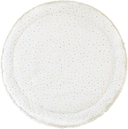 MakeMake Organics Organic Play Mat GOTS Certified Organic Cotton Nursery Floor Machine Washable Reversible Non Toxic Activity Mat Tummy Time Crawling Pad Thick Quilted (Round 48", Dotty + Solid Ivory)