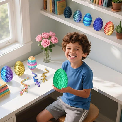 Dragon Eggs with Dragon Inside, 3D Printed Surprise Funny Gifts for Kids, Articulated Dragon Fidget Toys for Adults, Executive Desk Toys Office Room Décor (Christmas Green, M-Size)