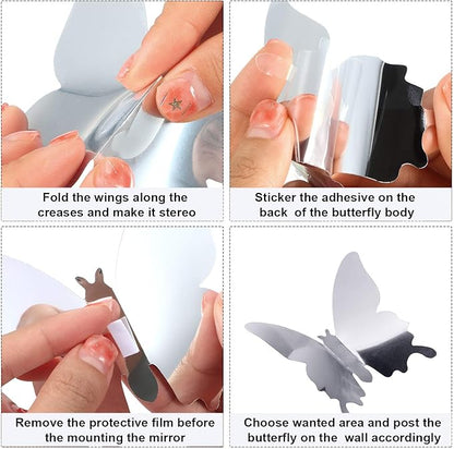 48 Pieces DIY Mirror Butterfly Combination 3D Butterfly Wall Stickers Decals Home Decoration