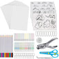 chfine Heat Shrink Plastic Sheets Keychain Kit, 200Pcs Shrinky Dink Sheets Kit Shrink Art Kits Including 20 Pcs Shrink Paper Sheets, Hole Punch, Pencils, Keychains, Tweezers, Scissors for Crafts