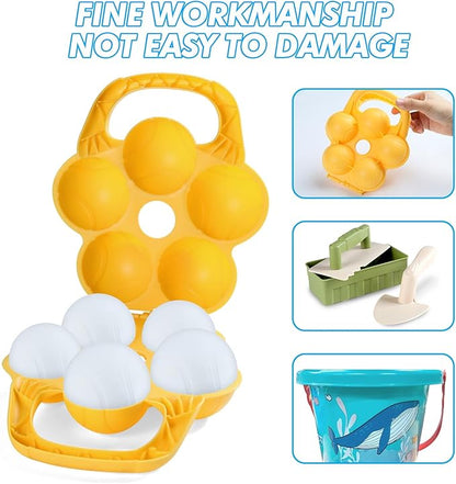 6pcs Kids Play Snow Toys, Snowballs - Makers Brick Mold with Bucket, Outdoor Winter and Summer Fun Toys for Toddler Ages 3-8 Snowball Fight, Snow Fort Building Travel Kit, Beach Chases Sand Toys