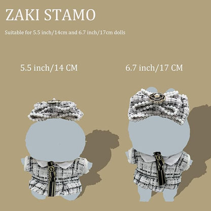 Clothes for Labubu,5 Sets Doll Clothes Compatible with Labubu,White Dress Outfit + Fake Glasses + Chain,Suitable for 17cm 14cm / 6.7in 5.5in Dolls,Not Doll