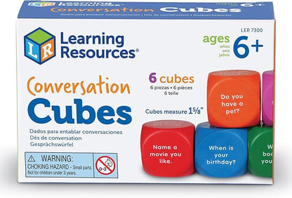 Learning Resources Conversation Cubes - 6 Pieces, Ages 6+ Foam Cubes for Social Emotional Learning, School Counselor Supplies, Speech Therapy Toys, Ice Breaker Cubes