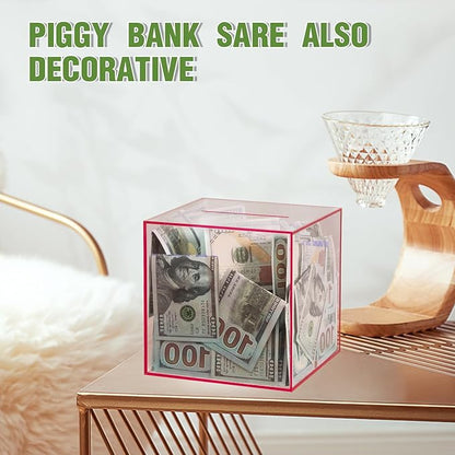 Clear Piggy Bank for Adults/Kids, Acrylic Unopenable Money Box for Cash Coin Saving, Must Break to Open, Money Saving Jar for Adults Boys Girls, Size 7.48''