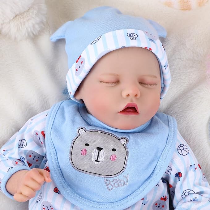 JIZHI Lifelike Reborn Baby Dolls - 17-Inch Realistic Newborn Baby Doll Full Vinyl Body, Poseable, Girl with Feeding Kit, Gift Box for Ages 3+