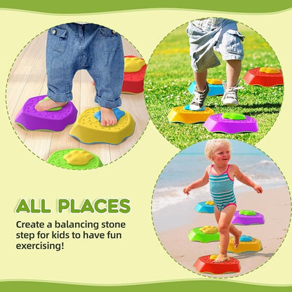 Sound Stepping Stones for Kids - 5 Pcs Non-Slip Indoor or Outdoor Balance Stones, Obstacle Course Coordination Game for Aged 3 4 5 6, Sensory Toys for Toddlers, Birthday Gifts