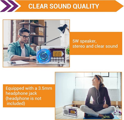ICSTATION DIY Radio Kit - FM Assemble Kit with Time Display, Rechargeable, 87-108MHZ, No Soldering Required, Assembly Project for Adults & Students, STEM Education