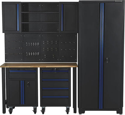 Strongway Steel Garage Storage System with Drawers, Pegboard, Shelves, Tabletop, 2 Rolling Cabinets, 81.5in. x 75.7in.