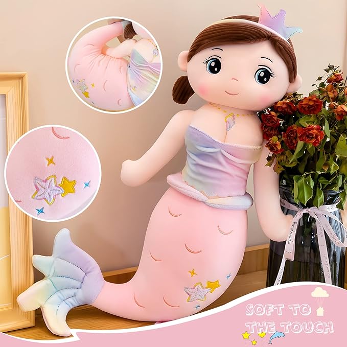 Mermaid Stuffed Animal Plush, 39.4in Cute Soft Pink Hugging Mermaid Plushies Pillow Toys Kawaii Birthday Gift for for Adults Kids Boys Girls