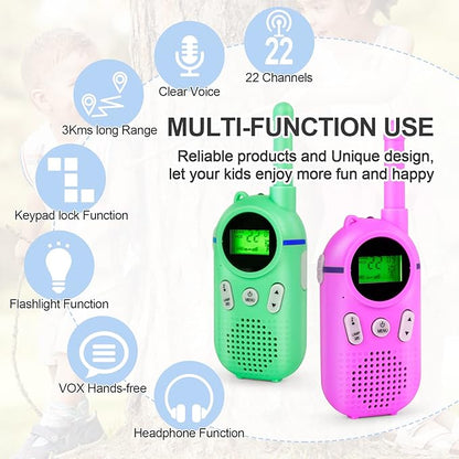 Walkie Talkies for Kids Rechargeable 3 Pack, Providing 48hrs Working Time and Long Range of 3KMs, Best Gift for Kids Aged 3-12 Years (Blue+Green+Purple)