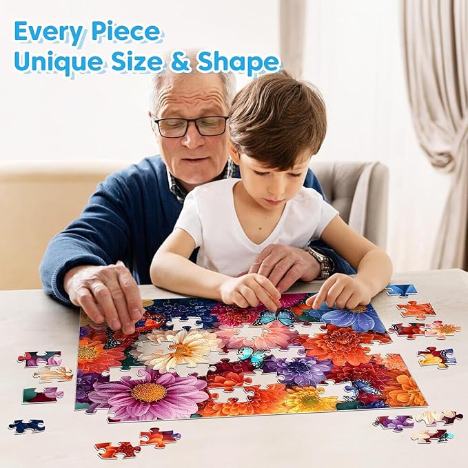 4 Packs 100 Piece Puzzles for Adults Seniors - Dogs Starfish Flower Cats Puzzles for Kids Ages 4-6 6-8 8-10 Year Old Large Piece Puzzle for Kids Learning Educational Toys for Boys and Girls Ages 5-8