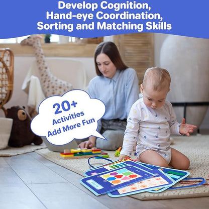 Toddler Busy Board Montessori Toys, Sensory Toys for 1 2 3 4 Year Old Boy, Busy Book Travel Educational Activities for Learning Fine Motor Skills Birthday Gifts (Blue Dinosaur/P10)