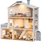 ROBUD Doll House, Wooden Dollhouse with 6 Rooms, 29-pcs Realistic Accessories, Dollhouse Playset for 4-6 Inch Dolls, Gifts for Kids & Toddlers, Nordic Style, Ages 3+