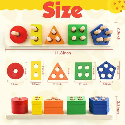 Montessori Toys for 1 2 3 Year Old Girls Boys, Wooden Sensory Toys for 1-3 Year Old Birthday Gifts, Education Toddler Puzzles Toddler Easter Basket Stuffers Learning Toy Activities Puzzles Ages 1-3