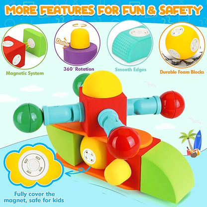 26 PCS Magnetic Foam Blocks for Kids, Large Magnetic Building Blocks for Toddlers 3+, Kids Bath Toys and Preschool STEM Educational Toys, Birthday for Boys & Girls 3 4 5 6+ Years Old