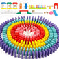 Wondertoys 600 PCS Dominoes Set for Kids Wooden Building Blocks 6 Colors Bulk Dominoes Racing Tile Games Educational Toy for Kids Birthday Party with 11 Add-on Blocks and 1 Storage Bag