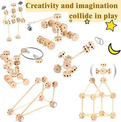 Zhanmai 2 Sets 120 Pieces Wooden Building Blocks Toys Kids Wooden Toys Educational Natural Wood Toys Learning Wooden Blocks Different Sized Toy Building Sets