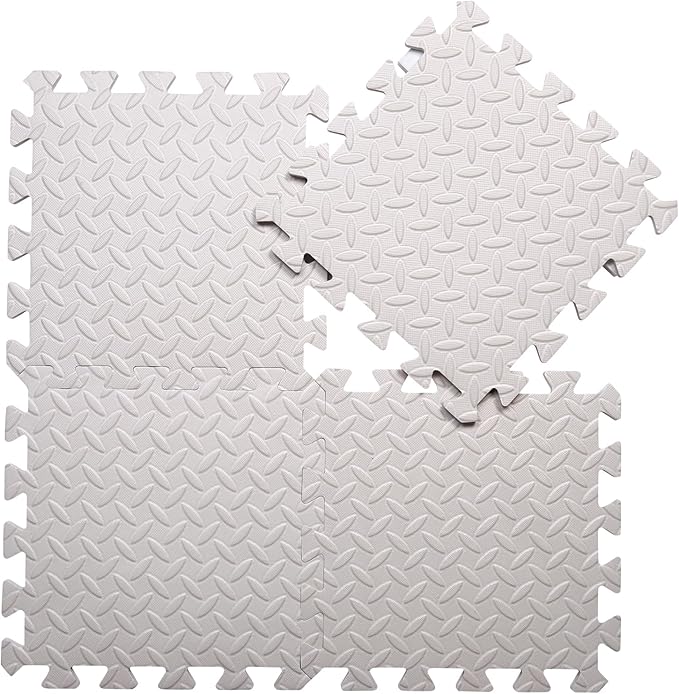 Coolcandy EVA Foam Play Mat, 16 Tiles Colorful Baby Play Mat, Square Kids Playmat with Solid Colored, 0.4" Thickened Interlocking Foam Floor Tiles, Puzzle Play Mat for Baby Crawling, Playing (White)