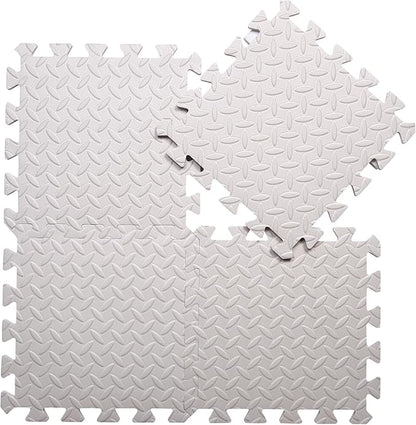 Coolcandy EVA Foam Play Mat, 16 Tiles Colorful Baby Play Mat, Square Kids Playmat with Solid Colored, 0.4" Thickened Interlocking Foam Floor Tiles, Puzzle Play Mat for Baby Crawling, Playing (White)