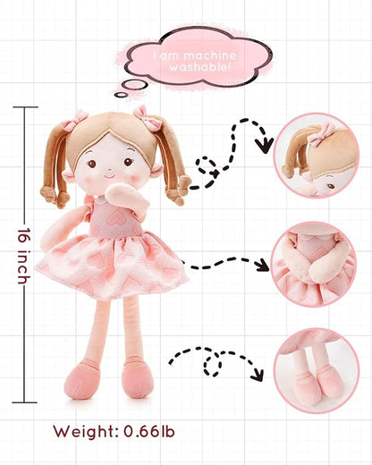 Personalized Soft Baby Doll Toys for Girls (16''), My First Birthday Gift, Christmas Dolls, Baby Rag Doll Plush Toys for Toddler Kids Infants -Sweetheart Girl Light