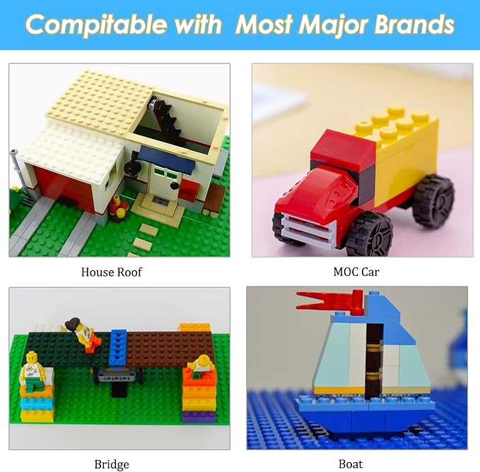 130 Pieces Classic Building Plate, 3 Color with 11 Size Building Plate Base Plate, Compatible with Lego Parts and Pieces, for Most Brands (White, Yellow, Orange)