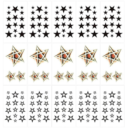 Star Temporary Face Tattoo,Fake Stars Tattoos Sticker for Adult Kids Halloween Costume Accessories and Parties,15-Sheet