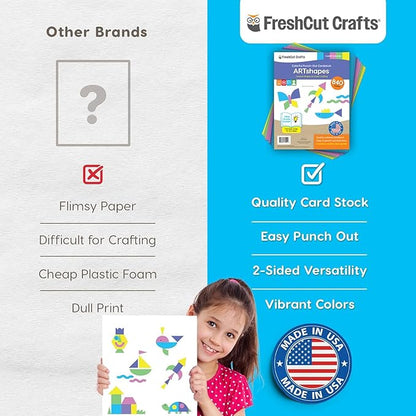 ARTshapes 840 pc Creative Paper Shapes Pack with 70+ Idea Guide - US Made Card Stock - Punch Out Funky DIY Craft Supplies for Whimsical Art Designs, Paper Crafts, and Pattern Play 5 Happy Colors