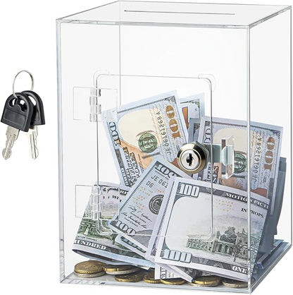 Hicocool Clear Piggy Bank with Lock, Acrylic Piggy Bank with Key for Adults Kids Openable, Reusable Money Saving Box for Birthday (Clear)