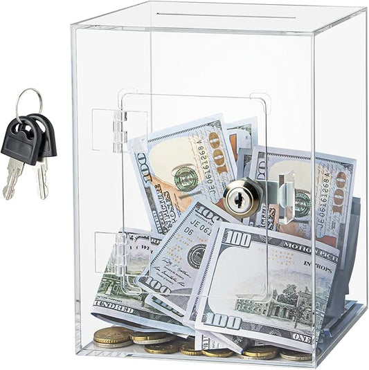Hicocool Clear Piggy Bank with Lock, Acrylic Piggy Bank with Key for Adults Kids Openable, Reusable Money Saving Box for Birthday (Clear)