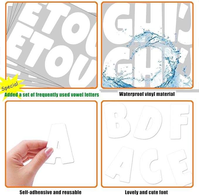 Bemeol Bulletin Board Letters 216 Pcs 2.5 Inch Alphabet Letter Stickers Self-Adhesive Letters for Poster Board Classroom Crafts Home Decor(White)