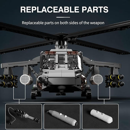 MISINI M7003 UH-60 Black Hawk Helicopter Building Blocks Set, 1159 Pieces Military Series Air Force Medium Utility Helicopter, 1:35 Adult Collection Toy Gift Model Aircraft