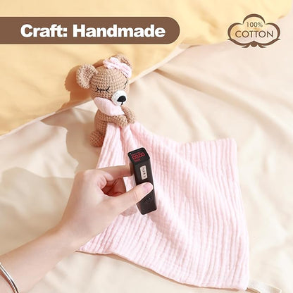 Baby Doll Blankets & Plush Teddy Bear Rattle - Perfect Newborn Girl Essential, Crochet Baby Rattles, Security Blanket, and Sleeping Toys for Babies