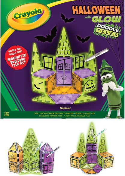 CreateOn Crayola Halloween Glow Doodle Magnetic Tiles Set, Building Set for Kids, STEM Toys for Boys and Girls Ages 3 and Up, 25-Piece Set