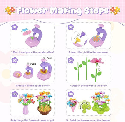 FUNZBO Fabric Flower Bouquets Toys Craft Kit, DIY Arts and Crafts for Kids Ages 4-6-8, Flower Making Toys for 4 5 6 7 8+Year Old Girl Birthday Gifts Ideas, Creative Activity Craft Flowers fot Toddler