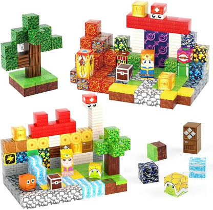 Magnetic Blocks, 200-Piece 0.8in Build Knight&Princess Magnet Game Set, Stacking Building Blocks Cubes Magnets for Kids, STEM Sensory Creative Toys Games for Toddler Boys & Girls 676