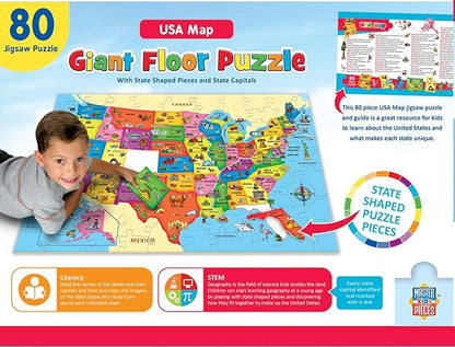 MasterPieces Floor Puzzle - Jumbo Size 80 Piece Jigsaw Puzzle for Kids - USA Map Shaped Puzzle - 3ftx2ft