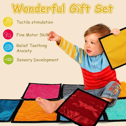 16 Set Sensory Mini Mats Assorted Textured Sensory Floor Tiles - Sensory Walls, Early Sensory Exercise Sensory Mats Sensory Toys for Autistic Children Kids Baby Toddler Fidgeting Activity