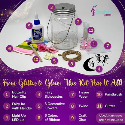 Pinwheel Crafts Fairy Lantern Toy for Kids Age 6-8 8-12+ Years - Make Your Own Night Light - Fairy Jar Gift for Girls with Led Light - Arts & Crafts Set, Pack of 2