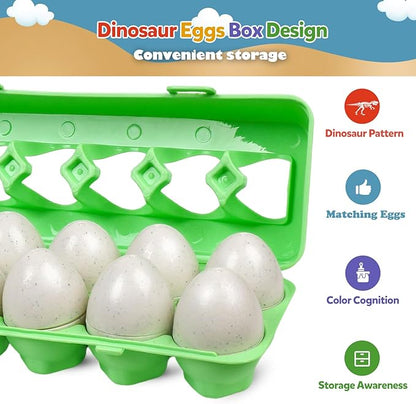 Skrtuan Easter Egg Toy for Toddlers - 12 Pcs Dinosaur Matching Eggs, Educational Gift for 1-3 Year Old Kids, Color & Shape Recognition Fine Motor Skill Montessori Puzzle