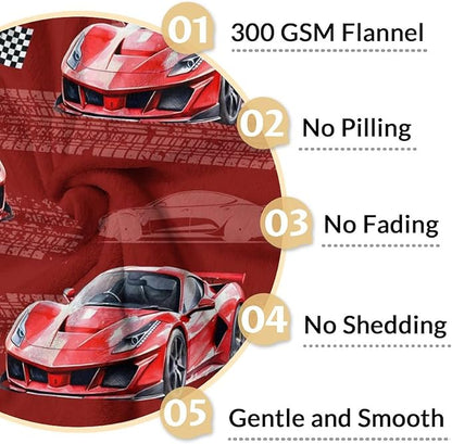 Racing Car Blanket for Kids Throw Blankets for Boy Men, 40x50 Inches Lightweight Cozy All Season Cool Car Decor Throw for Sofa Couch Bed Office