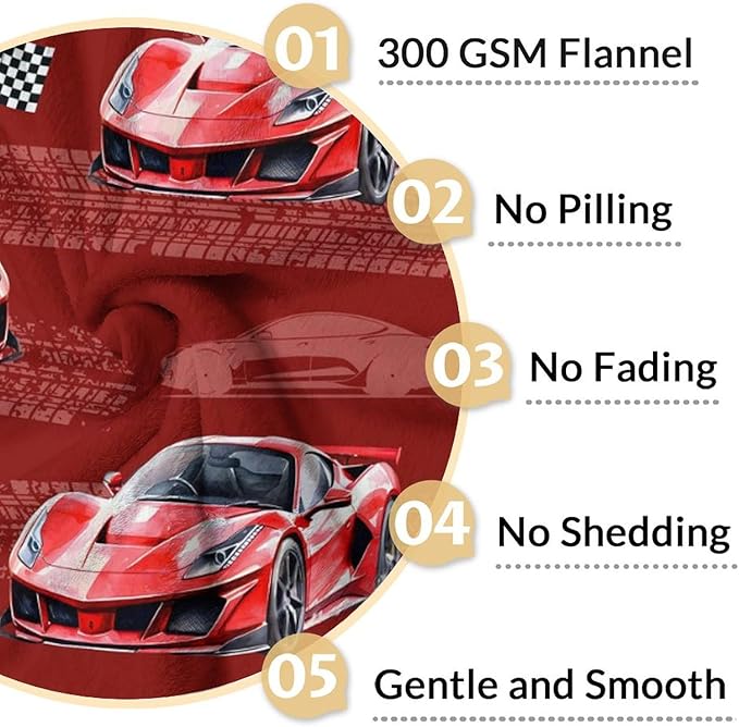 Boys Blanket Gift Racing Car Throw Blankets for Kids Birthday, 30x40 Inches Lightweight Soft Car Decor Throw for Sofa Chair Couch Bed