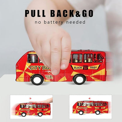 KIDAMI Die Cast Metal Toy Cars Buses Set, 1:64 Scale Double Decker City Bus Vehicles, Pull Back Cars with Openable Doors for Toddlers Boys Girls Birthday Gift