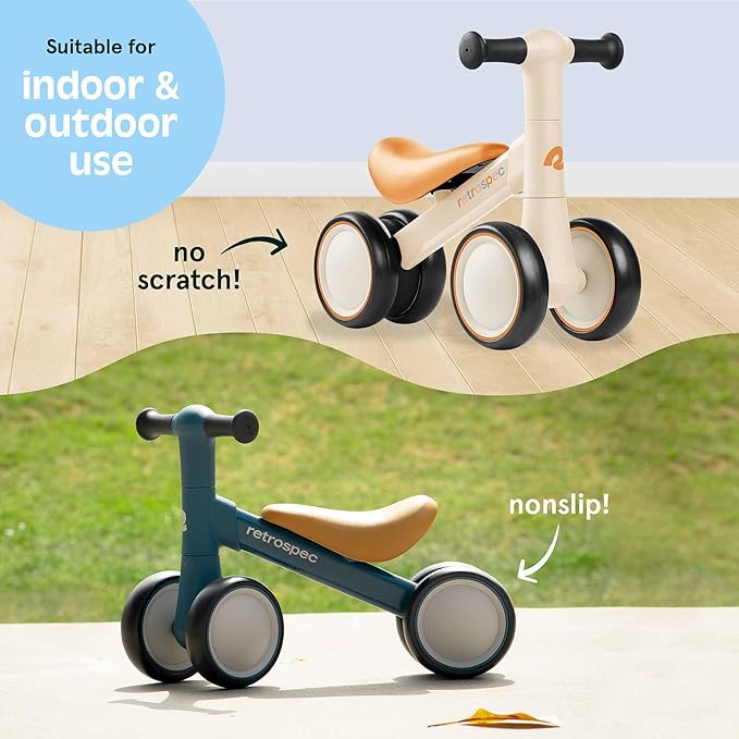 Retrospec Cricket 2 Baby Walker Balance Bike with 4 Wheels - Safe Learning Toy for Ages 12-24 Months - Scratch-Resistant Indoor Outdoor Toddler Riding Toy with Steering Limit & Soft Grips