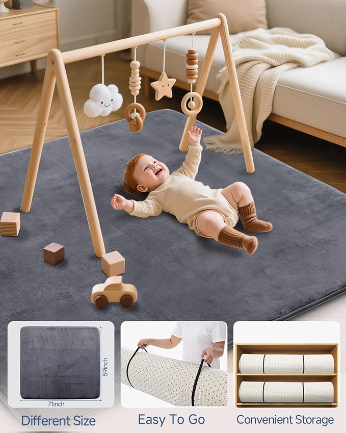 Thick Baby Play Mat for Floor,59 x 71 Playpen Mat,Large Tummy Time Foam Mat,Ultra Soft Support & Plush Feel Nursery Rug,Easy Care with Non-Slip Cushioned for Infant,Kids and Toddler Crawling,Dark Grey