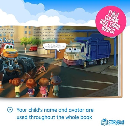 STORYBUG Personalized Monster Truck Story Book - Kids Custom Book with Name in The Story, 11in x 8.5in, Blue