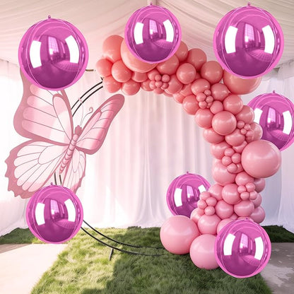Giant 4D Foil Balloons, 6 Pcs Large Hot Pink Metallic Round Balloons, 22 Inch Big Round Hot Pink Foil Balloon for Kids Girls Prom Birthday Party Baby Shower Wedding Decorations